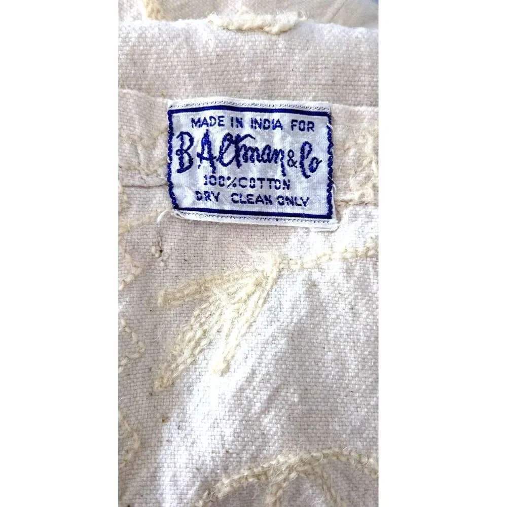 B. Altman & Co VTG Crewel Coverlet Full Bedspread Cotton Cream Chain Stitch